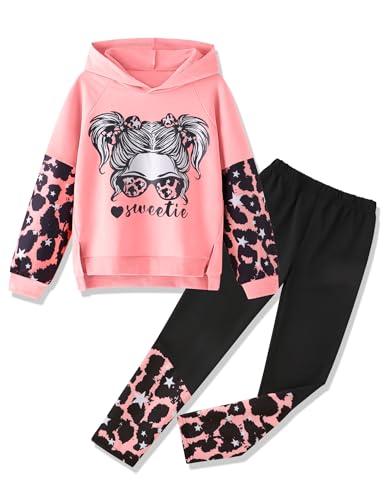 Image of Gaupafmb Girls Clothes Cool Girl Print Tie Dye Hoodie Pullover Sweatshirt Leggings 2PC Outfits