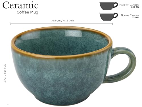 Image of Bodhi House Ceramic Soup and Coffee Wide Large Mug with Handle - Set of 2, 250 Ml Glossy Finish | Microwave Safe | for Maggi, Cappuccino, Latte, Green Tea - Ocean Green