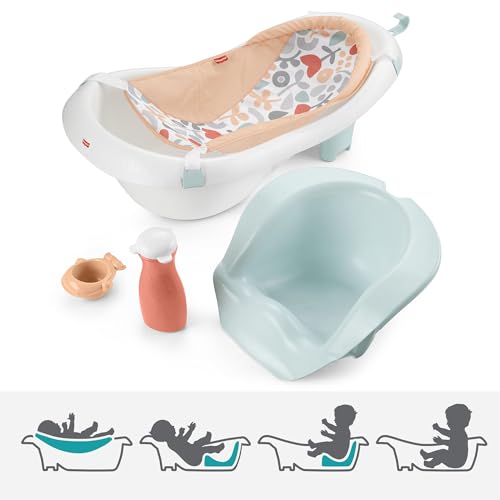 Image of Fisher-Price Baby to Toddler Bath 4-in-1 Sling 'N Seat Tub with Removable Infant Support and 2 Toys, Summer Blossoms