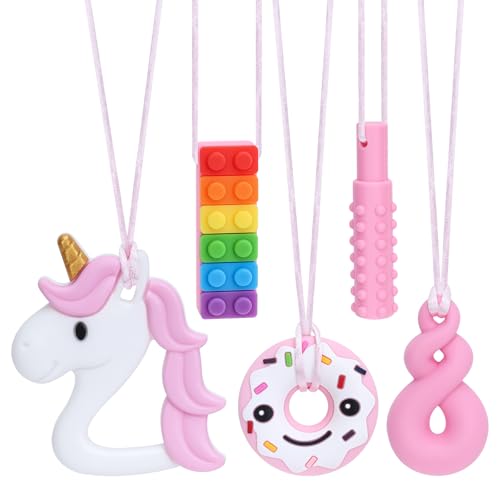Mizzytots Sensory Chew Necklaces 5 Pack Silicone chew Necklace Toy Suitable for Boys and Girls with ADHD SPD Autism Needs Adults Effective for Anxiety Relief BPA Free