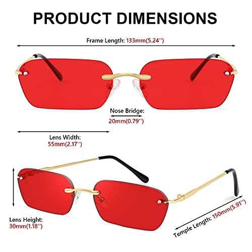 FEISEDY Rimless Sunglasses Y2K Retro Small Narrow Clear Eyewear Vintage Rectangle Sunglasses for Women Men B26434