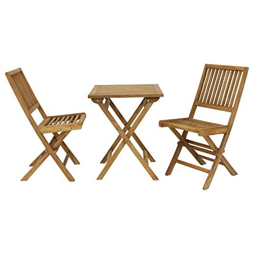 Sunnydaze Nantasket 3-Piece Solid Teak Outdoor Folding Bistro Set - 2 Chairs and 1 Table - Light Wood Stain Finish - Patio, Deck, Lawn, Garden, Terrace or Backyard