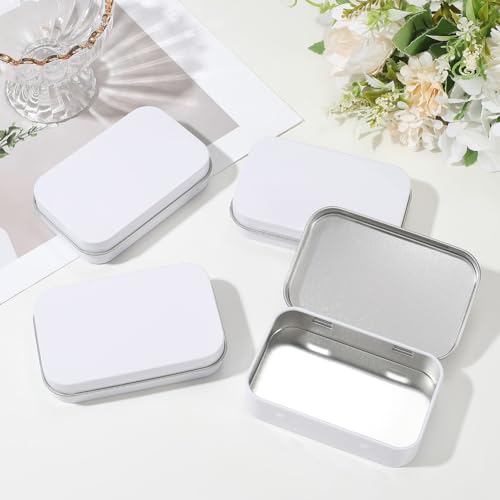 Image of 4 Pack 4 x 2.5 x 0.9In Tin Boxes Metal Hinged Container Lid White Iron Empty Rectangular Small Mini Storage Portable Organizer Containers for Tea Drawing Pin Candies Jewelry Crafts Supplies
