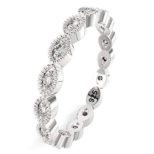 Metal Factory Sz 5 Sterling Silver CZ Stackable Anniversary Eternity Cubic Zirconia Band Ring