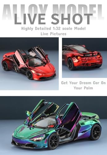 Image of 1:32 Scale Die-Cast Metal Car - Metallic Red Supercar Replica with Openable Doors, Lights & Sound, Pull-Back Action - Premium Collectible Toy for Kids & Adults