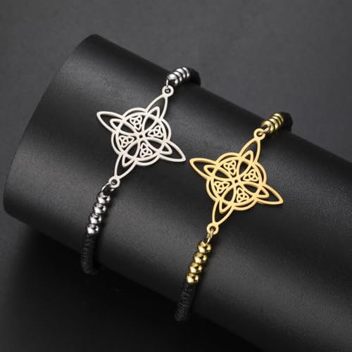 TEAMER Beads Charm Wax Rope Witches Knot Bracelet Stainless Steel Celtic Knot Bracelet Wiccan Symbol Adjustable Bracelet for Women4