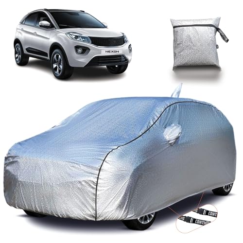 Image of Continental [SilverGuard] Dual Belts Extra Protection Tata Nexon Body Cover (2015-2017) Build with Triple Stitched, Waterproof & Dustproof Car Cover for Nexon (Metallic Silver).