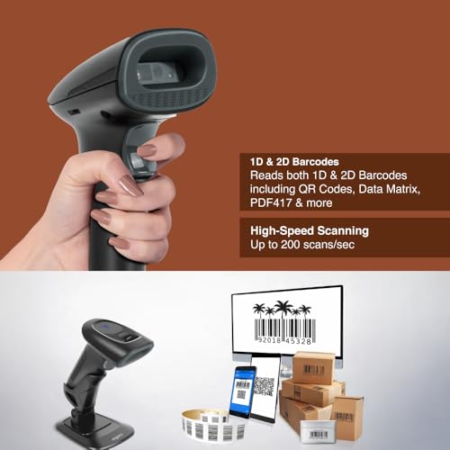 Image of FINGERS 2D-QuickScan WL15 Wireless Barcode Scanner with Stand (Quick Scan & CMOS Image Technology, Hands-Free, 1D & 2D Codes, 3-in-1 Connectivity - 2.4GHz, Bluetooth, USB-C & in-Built Memory)