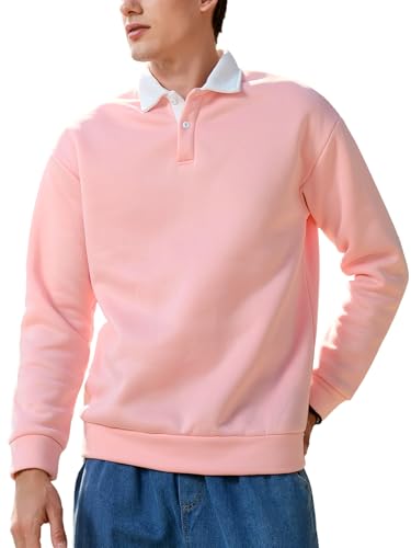 SweatyRocks Men's Color Block Collared Sweatshirts Button Front Long Sleeve Pullovers Tops