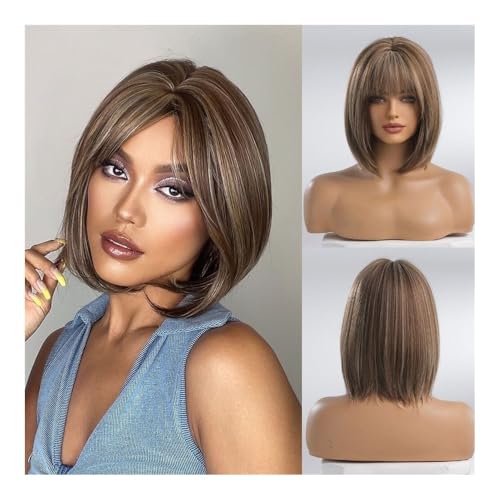Perruque cheveux courts lisses marron clair idéale pour changer de style au quotidien