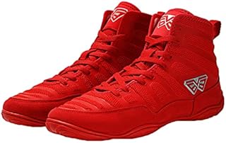 Men's Wrestling Shoes Lightweight Indoor Fitness Boots Breathable Soft Bottom Buffer for Gym Fighting,Red,9