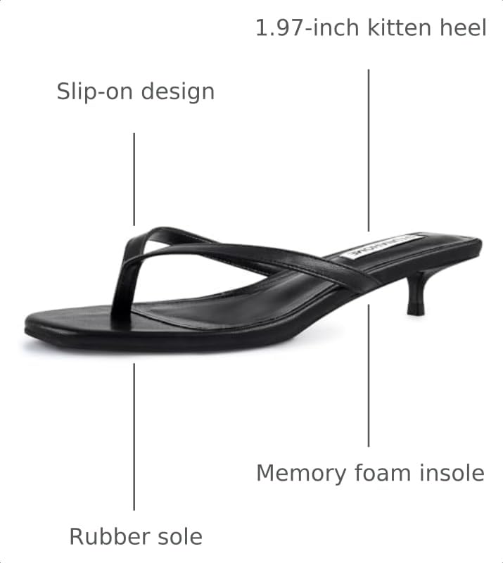Image of STUNAHOME Kitten Heels Sandals for Women Cute Summer Square Open Toe 1.4 Inches Comfortable Thong Flip Flop Heels