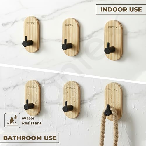Image of Plantex Wooden Wall Hanging Hook /Bath Towel Hook /Self Adhesive Capsule Robe Hooks for Kitchen /Bathroom /Stylish Home Decor Items - Pack of 6