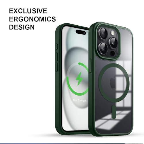 Image of KARWAN️ Hybrid Transparent iPhone 15 Pro Back Cover Case Compatibe with Mag-Safe |Camera Protection Bump | Transparent Back Cover Case for iPhone 15 Pro(PC, TPU | Green Bumper)