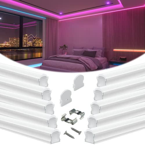 Image of Muzata 10Pack 3.3FT /1M Excellent Spotless LED Channel LED Strip Diffuser Channel with Thicker Milky White Cover No Hot Spots White Deeper U108 HW 1M