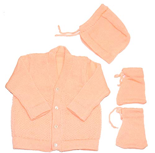 Image of Born Baby Woolen Sweater (3 Piece - 1 Sweater, 1 Cap, 1 Pair of Socks)| (Small 0-6 Months, Large 6-18 Months)