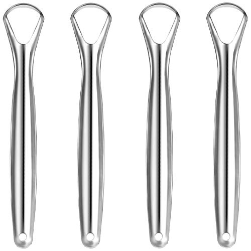 Tongue Scraper Cleaner, Teenitor Bad Breath Curing Surgical Stainless Steel Tongue Brush for Kids and Adult– Sterilizable Oral Care Dental Kits, 4 Sets