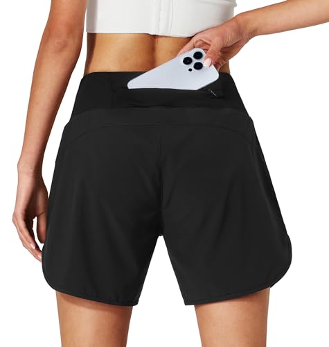 Womens Running Shorts Zipper Pockets High Waisted Quick Dry Athletic Workout Shorts with Liner3