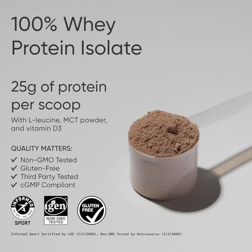 Image of Sports Research 100% Whey Protein Isolate Dark Chocolate - U.S. Sourced Protein Powder w /BCAAs - No Artificial Flavors or Gums- Informed Sport Tested . Gluten Free - 2lb Bulk Bag, 25 Servings