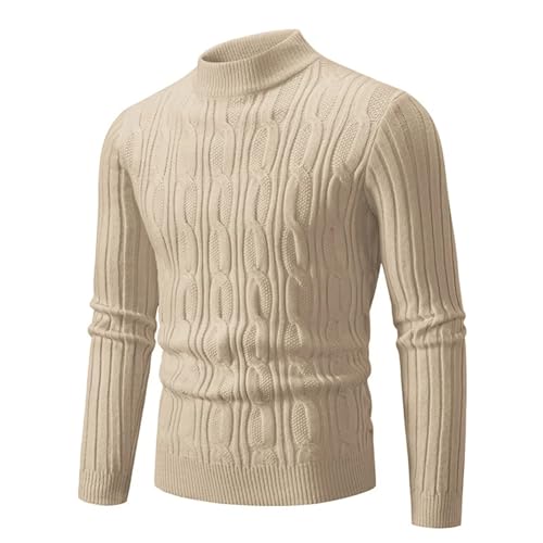 Men’S Mock Neck Pullover Sweater Textured Solid Knit Long Sleeve Thick Gentleman Style Jumper Top3