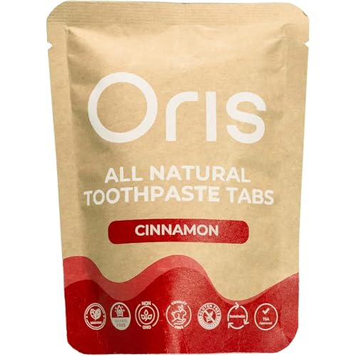 Image of Oris Natural Toothpaste Tablets hydroxyapatite - Fluoride-Free Chewable Toothpaste Tablets for Enamel Repair, Travel-Friendly & Eco-Friendly tabs - 62ct (Cinnamon)