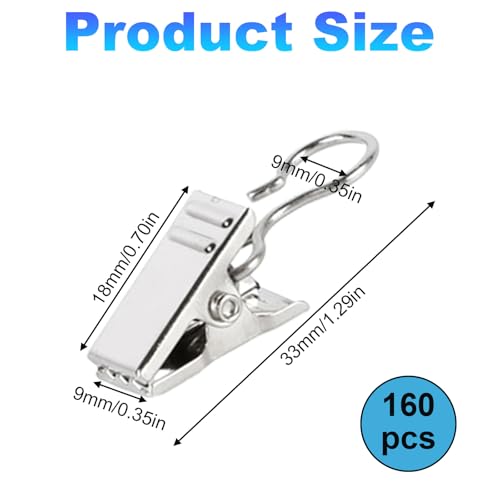 160 Stück Gardinen Clips, Edelstahl Vorhang Clips mit Haken Gardinenklammern Klemmhaken Gardinenhaken Metall für Einhängen Duschvorhang Lichterketten Fotos Heimdekoration