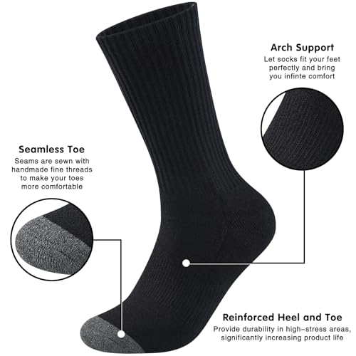 Mens 100% Cotton Cushioned Crew Socks, Athletic Performance Moisture Wicking Work socks3