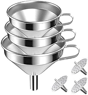 Stainless Steel Funnel Set Kitchen Strainer Funnel Filter Set Wide Mouth Canning Funnels with Removable Filter Handle for Transferring Liquid, Fluid, Cooking Oil, Jam, Powder (3 Pack)