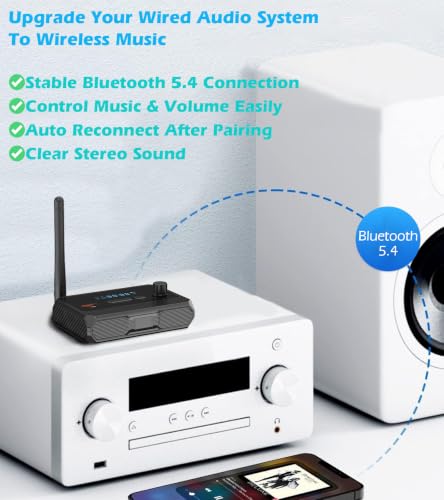 Image of KAIY Bluetooth 5.3 Receiver for Home Stereo, Optical Low Latency & HD Music Audio Bluetooth to RCA Adapter for Stereo /Speakers /Wired Speakers /Home Audio Music Streaming Stereo System, Support AUX /USB