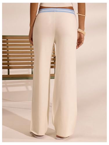 Floerns Women's Drawstring Waist Knit Lounge Pants Straight Leg Striped Sweater Pants3