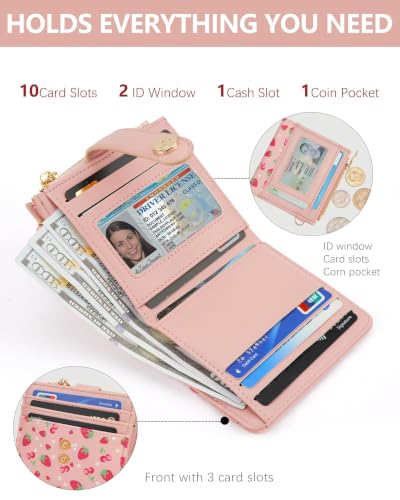 Image of Wristlet Wallets for Women,Keychain Wallet RFID Small Wallet | 10 Card Slots,2 ID Windows,Cash Compartment,Zipper Coin Pocket,Wrist Strap & Keychain,Shopping,Travel and Daily Use