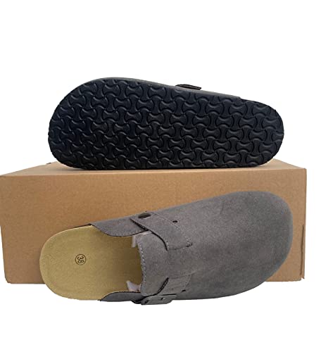 Boston Suede Clogs For Women Men Dupes Unisex Arizona Delano Slip-On Potato Shoes Footbed Cork Clogs And Mules (Grey Size 7) #TOP3
