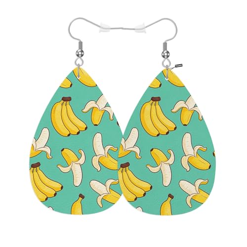 Vosach Banana Teardrop Earrings For Women Friends Cartoon Bright Color Summer Fresh Fruit Nature Banana Tree Dangle Earrings Water Drop Earrings Leather Earrings