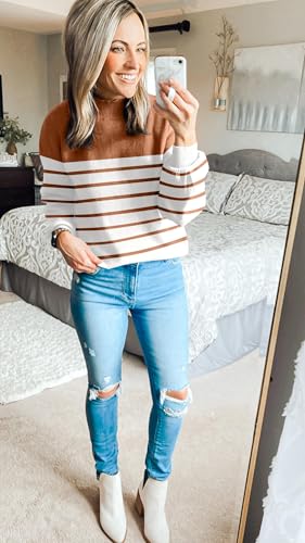 Image of ZESICA Women's 2026 Fall Striped Pullover Sweaters Tops Fashion Outfits