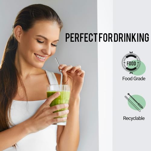 Image of Reusable Metal Straw 10 PCS Stainless Steel Straws for Travel Home | Portable Drinking Straws with 2 Cleaning Brushes, Storage Case, Ideal for Kitchen & Outdoor