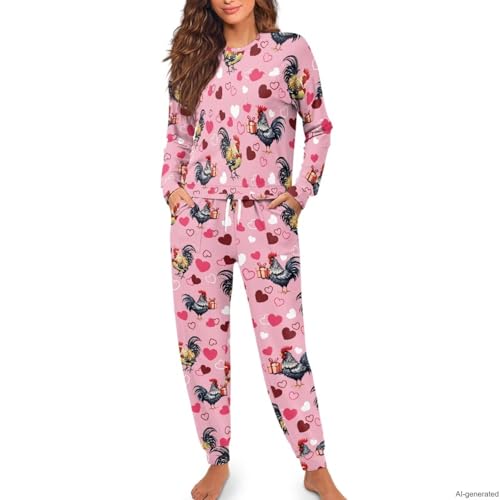 Image of Women's 2 Piece Printed Pajama Set Long Sleeve Sleepwear Set with Long Pants Casual Lounge Sets with Pocket