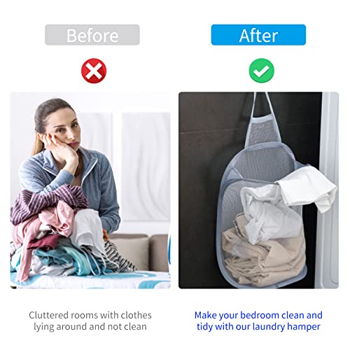 Creechwa 3Pcs Hanging Laundry Hamper, Collapsible Mesh Pop Up Laundry Basket, Dirty Clothe Hamper With Hanging Hook, Wall Mounted Storage Bag For Bedroom, Bathroom, Dorms And Camping #TOP2