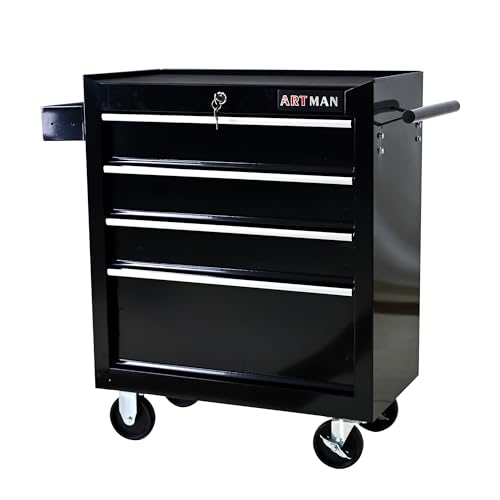 nifoti 4 Drawers Tool Cart on Wheels,Multifunctional Rolling Tool Chest Tool Storage,Drawers Rolling Tool Trolley Organizer Tool Case for Garage,Warehouse,Workshop,Repair Shop(Black)