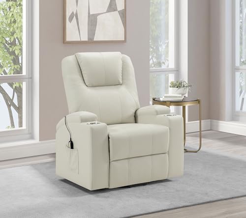 Sillón masaje reclinable marfil con mando y portavasos miniatura 2