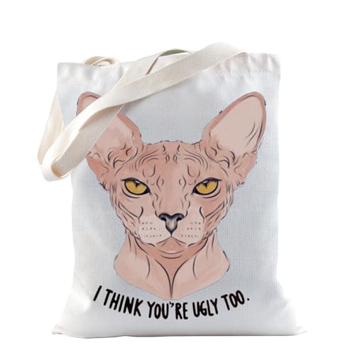 Bolso tote para amantes de los gatos Sphynx, regalo para fans de gatos sin pelo, hecho de lona miniatura 1
