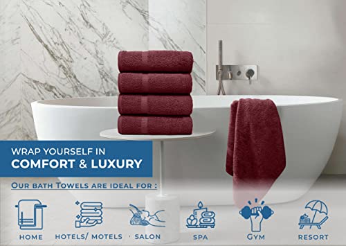 Image of DAN RIVER Bath Towels Set of 4, 27 x 54 Inches, 100% Cotton, Larger & Lighter Weight, Quicker to Dry, Super Soft and Absorbent, Ideal Soft Bath Towels for Daily Use, Pomegrante
