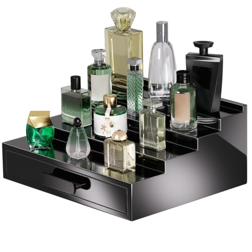 ProCase 香水ケース 男性用 3-4段引出し 香水コレクションラック 引出し付き 香水収納スタンド ディスプレイケース 高級 プレゼント (ブラック, 4段)