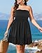 Pinup Fashion Plus Size Swimsuit Cover Ups Women Black Strapless Dress Tube Top Bathing Suit Ruffle Coverup with Pocket