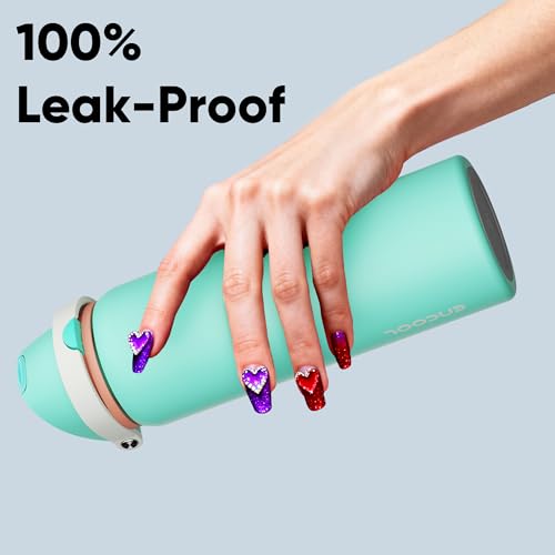 Image of Insulated Water Bottle with Straw - Encool Stainless Steel Water Bottle with Push Button Lid, Leak-Proof & BPA-Free, Keeps Cold for 24 Hours for Sports, Travel, Gym (32 oz, Turquoise)