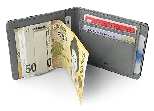Thin Bifold Money Clip Leather Wallet with A Metal Clamp woman ID Credit Card Purse Cash Holder wallet & card cases4