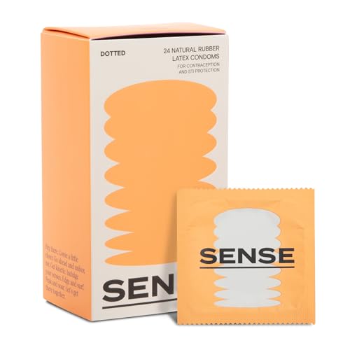 Sense Dotted Latex Condoms for Extra Comfort & Enhanced Sensitivity - Silky Smooth, Lubricated Condoms - Electronically Tested, Non Toxic, Vegan, Hypoallergenic Textured Condom for Men, 24 Pack
