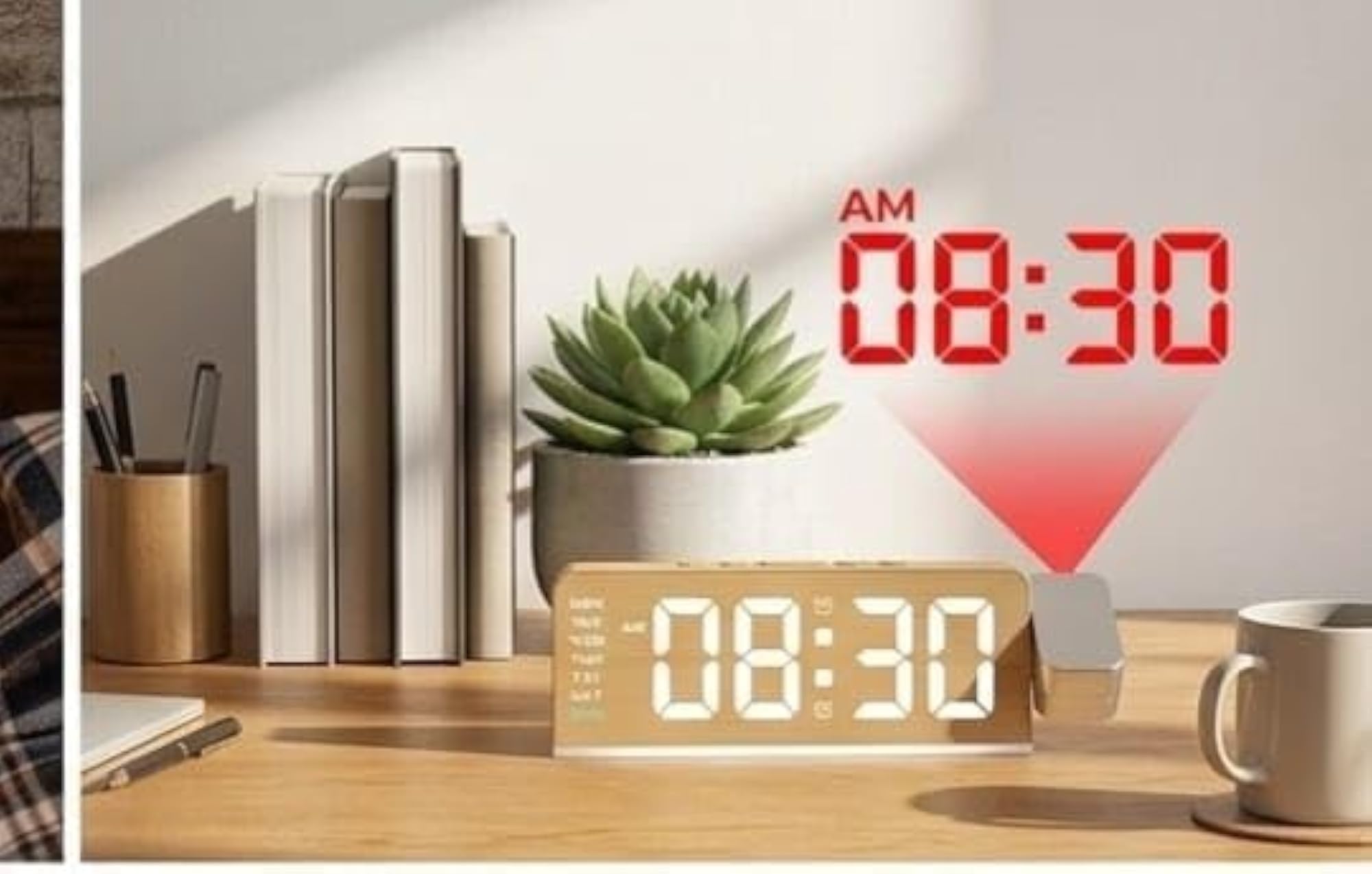 Projection Digital Table Alarm Clock with LED Display, Snooze Feature