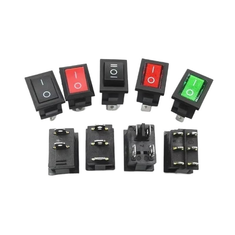 10Pcs KCD1 Series 2/3/4 Pin Boat Car Rocker Position Power Switches 15mm x 21mm Black Red Green 6A/250V 10A/125V AC Wholesale(Black 2Pin,10 PCS)