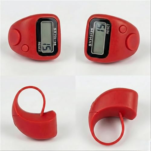 Image of Digital Finger Tally Counter, 5-Digit LCD Display, Ring Design with Reset Button (Pack of 1) (Red)