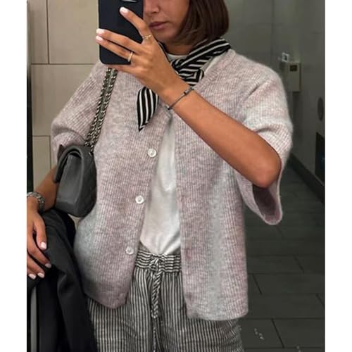 Image of Women Y2k Knitted Crop Cardigan Shirt Short Sleeve Button Down Ribbed Knit Crop Top Outwear Top Tee Shirt